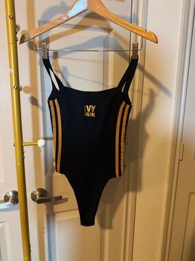 IVY PARK Black Bodysuit with Gold Side Stripes